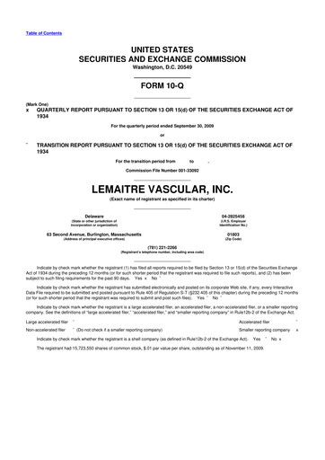 Thumbnail LeMaitre Vascular 10-Q Quarterly Report FY 