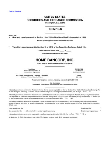 Thumbnail Home Bancorp
 10-Q Quarterly Report FY 