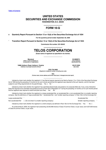 Thumbnail Telos 10-Q Quarterly Report FY 