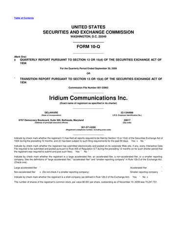 Thumbnail Iridium Communications 10-Q Quarterly Report FY 