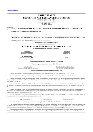 Thumbnail PennantPark Investment 10-K Annual Report 