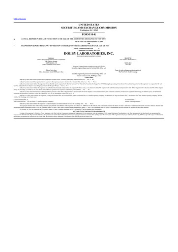 Miniature Dolby 10-K Rapport annuel 