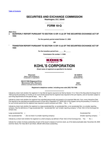 Thumbnail Kohl's
 10-Q Quarterly Report FY 