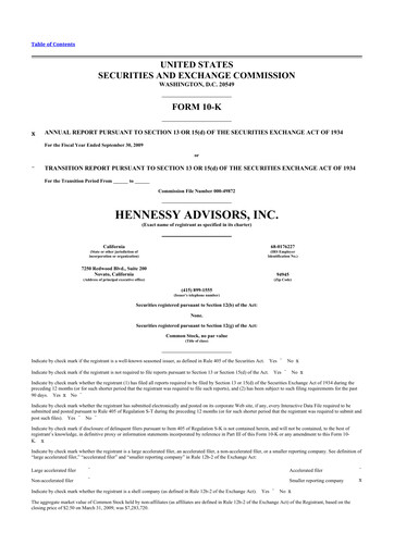 Miniature Hennessy Advisors 10-K Rapport annuel 