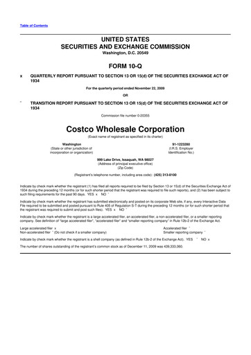 Miniature Costco 10-Q Rapport trimestriel  