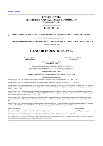 Miniature Gencor Industries
 10-K Rapport annuel 