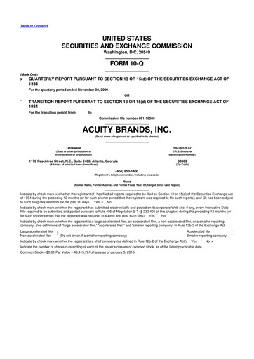 Thumbnail Acuity Brands
 10-Q Quarterly Report FY 