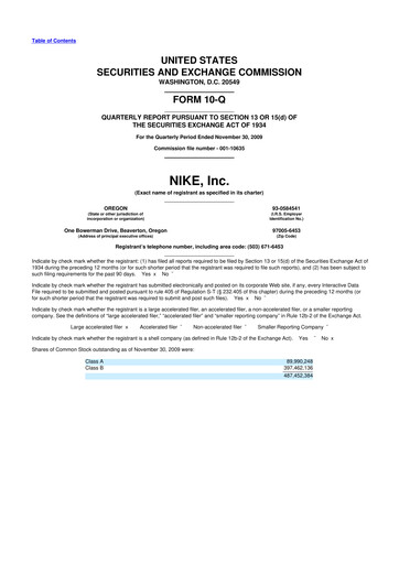 Thumbnail Nike 10-Q Quarterly Report FY 