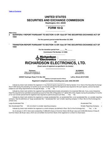 Miniature Richardson Electronics 10-Q Rapport trimestriel  