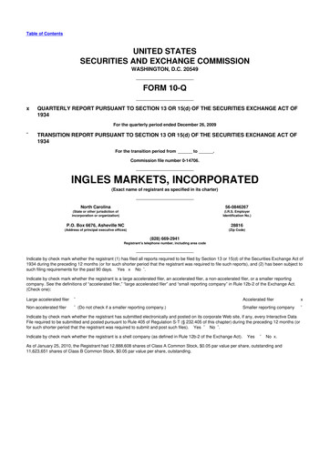 Thumbnail Ingles Markets 10-Q Quarterly Report FY 