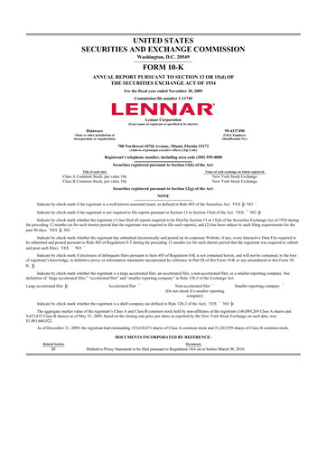 Miniature Lennar 10-K Rapport annuel 