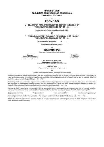 Thumbnail Tidewater 10-Q Quarterly Report FY 