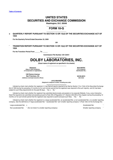 Thumbnail Dolby 10-Q Quarterly Report FY 