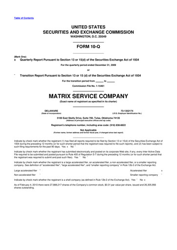 Thumbnail Matrix Service Company 10-Q Quarterly Report FY 