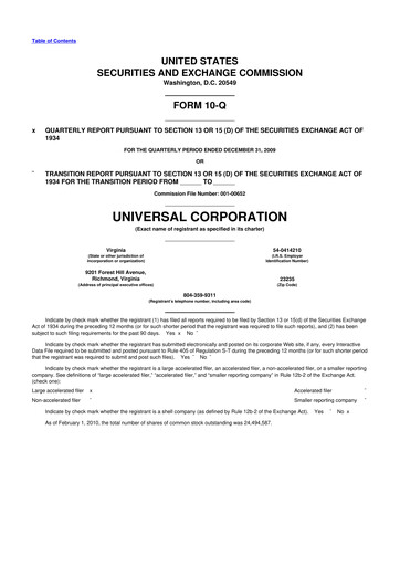Thumbnail Universal Corporation
 10-Q Quarterly Report FY 
