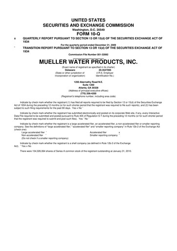 Thumbnail Mueller Water Products
 10-Q Quarterly Report FY 