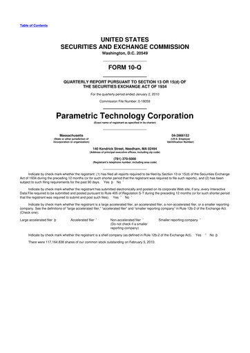 Thumbnail PTC 10-Q Quarterly Report FY 