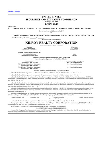 Thumbnail Kilroy Realty 10-K Annual Report 