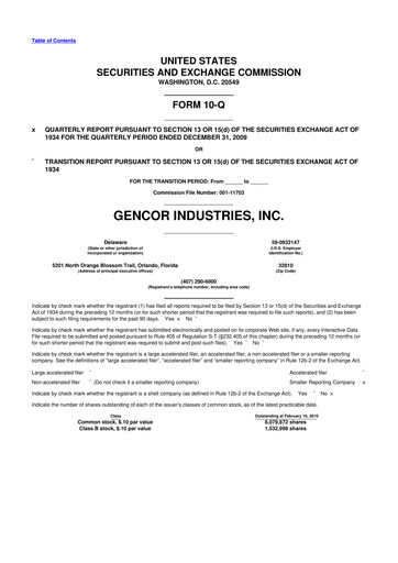 Miniature Gencor Industries
 10-Q Rapport trimestriel  