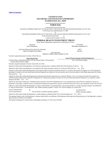 Miniature Federal Realty Investment Trust
 10-K Rapport annuel 