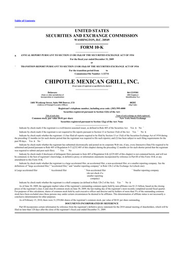Thumbnail Chipotle Mexican Grill 10-K Annual Report 
