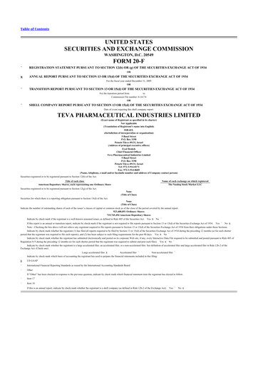 Vorschaubild Teva Pharmaceutical Industries 20-F Jahresbericht 