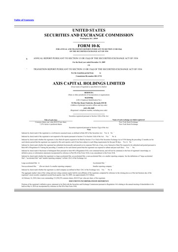 Miniature AXIS Capital
 10-K Rapport annuel 