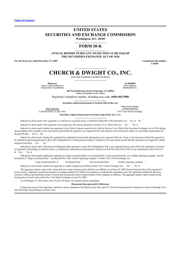 Thumbnail Church & Dwight
 10-K Annual Report 