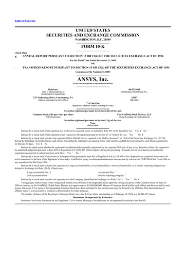 Thumbnail Ansys 10-K Annual Report 