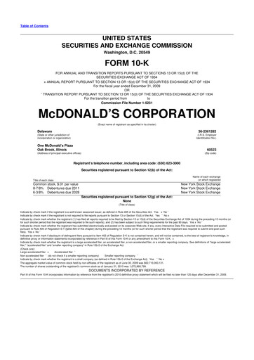 Miniature McDonald 10-K Rapport annuel 