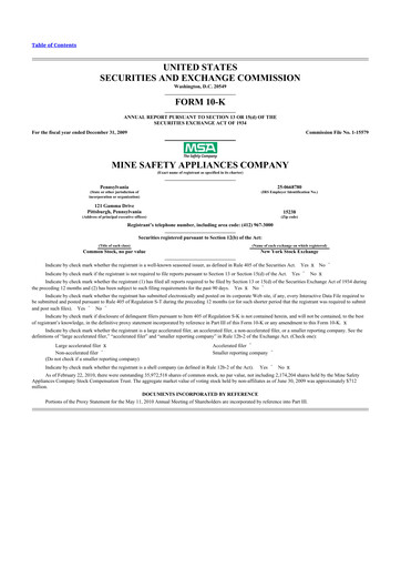 Miniature MSA Safety 10-K Rapport annuel 