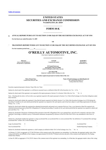 Thumbnail O'Reilly Automotive 10-K Annual Report 