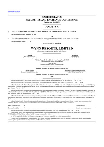Thumbnail Wynn Resorts
 10-K Annual Report 