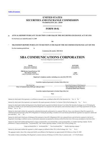 Miniature SBA Communications 10-K Rapport annuel 