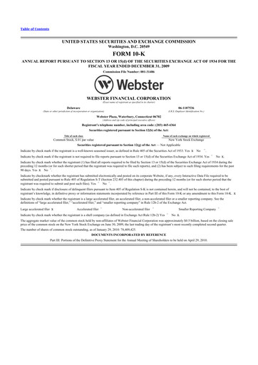 Thumbnail Webster Financial 10-K Annual Report 