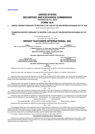 Thumbnail Weight Watchers 10-K Annual Report 