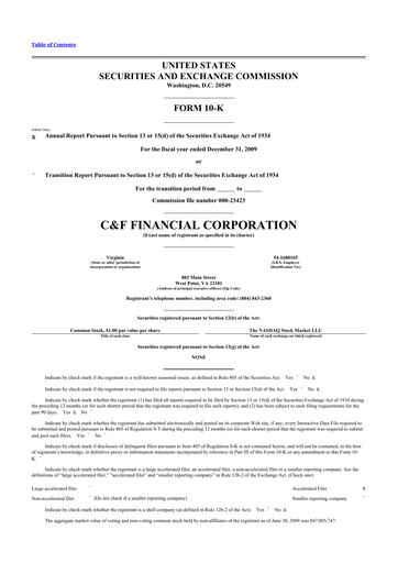 Thumbnail C&F Financial Corporation

 10-K Annual Report 
