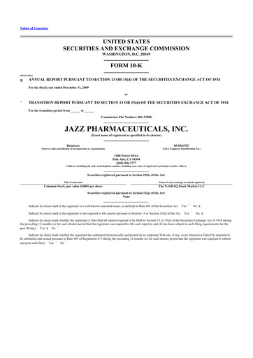 Thumbnail Jazz Pharmaceuticals 10-K Annual Report 