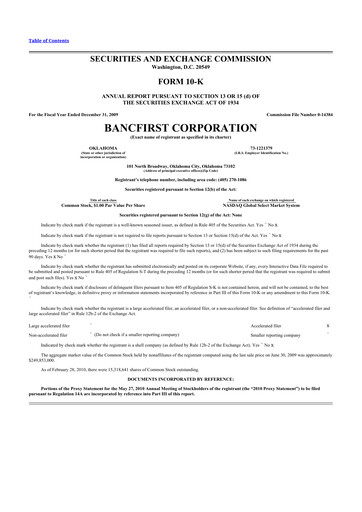 Miniature BancFirst 10-K Rapport annuel 