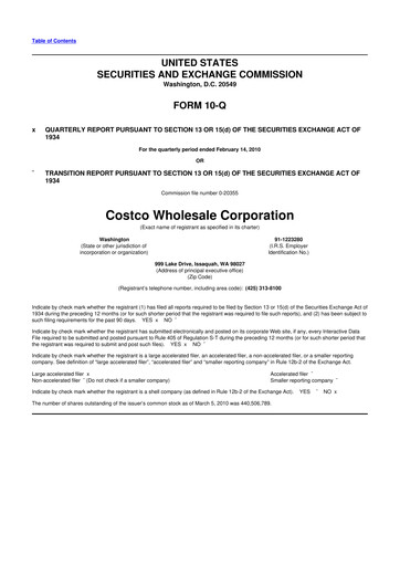 Miniature Costco 10-Q Rapport trimestriel  