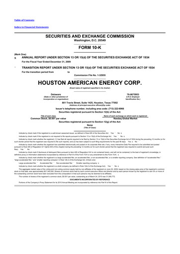 Miniature Houston American Energy 10-K Rapport annuel 