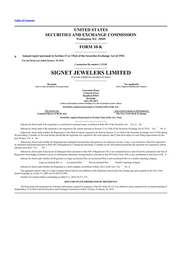 Thumbnail Signet Jewelers
 10-K Annual Report 