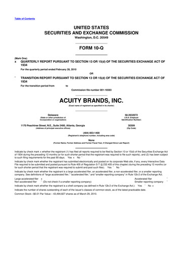 Thumbnail Acuity Brands
 10-Q Quarterly Report FY 