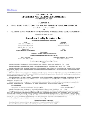 Thumbnail American Realty Investors 10-K Annual Report 