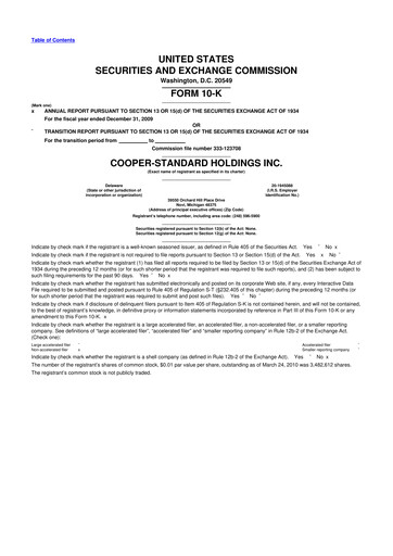 Vorschaubild Cooper Standard 10-K Jahresbericht 