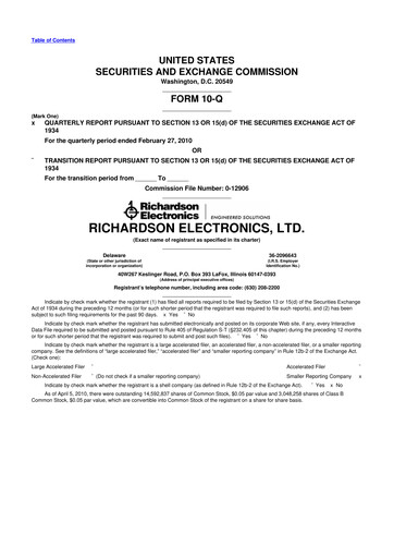 Miniature Richardson Electronics 10-Q Rapport trimestriel  