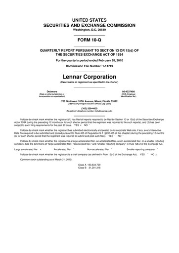 Miniature Lennar 10-Q Rapport trimestriel  