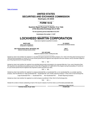 Thumbnail Lockheed Martin 10-Q Quarterly Report FY2010 