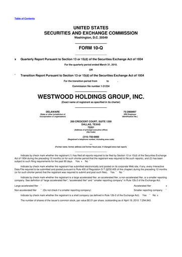 Thumbnail Westwood Holdings Group 10-Q Quarterly Report FY 