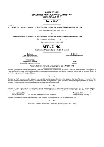 Miniature Apple 10-Q Rapport trimestriel 2010 